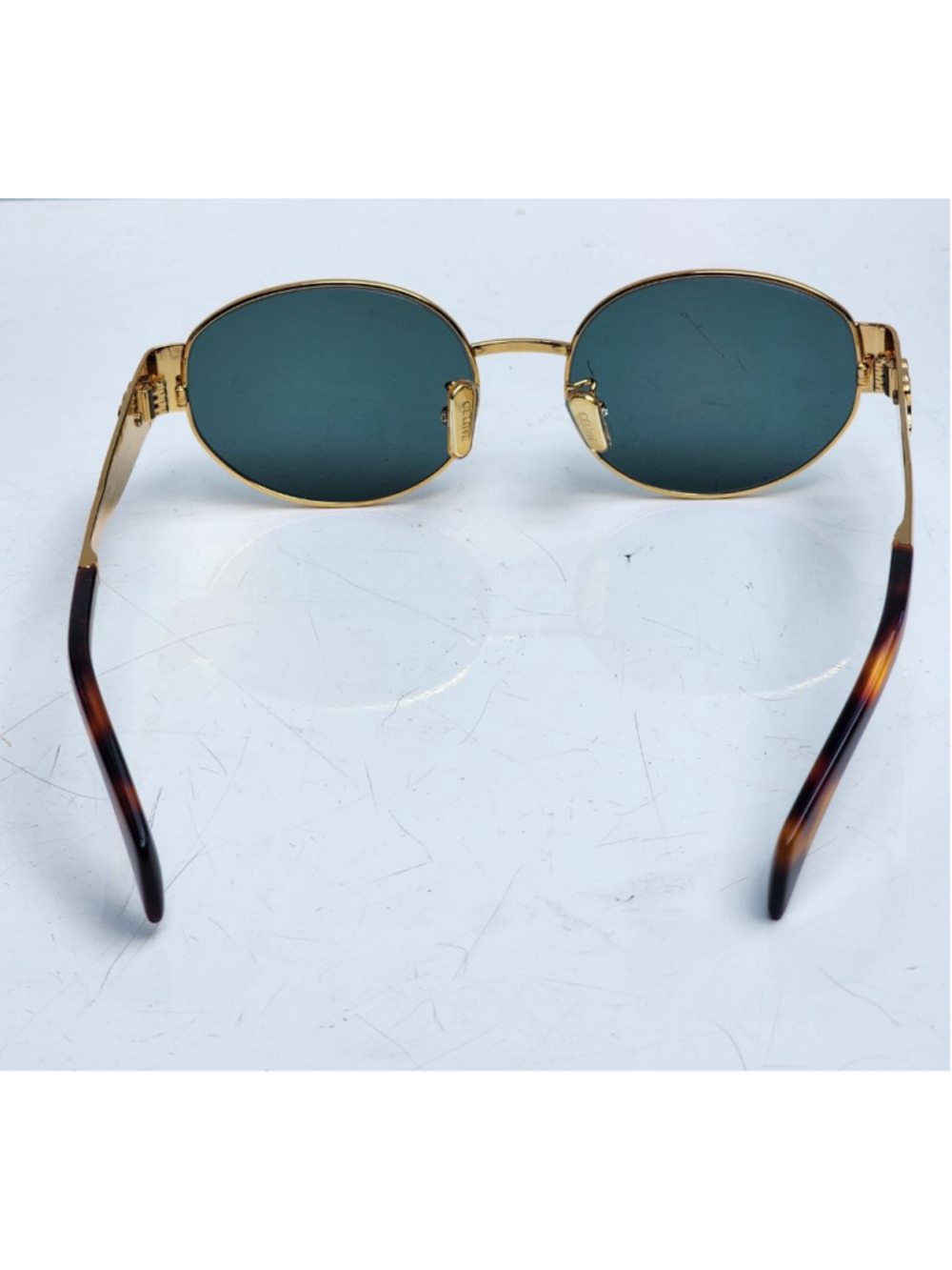CELINE Triomphe CL4S235 Gold Metal Green Lens Oval Sunglasses 53 mm #36 - Picture 10 of 14